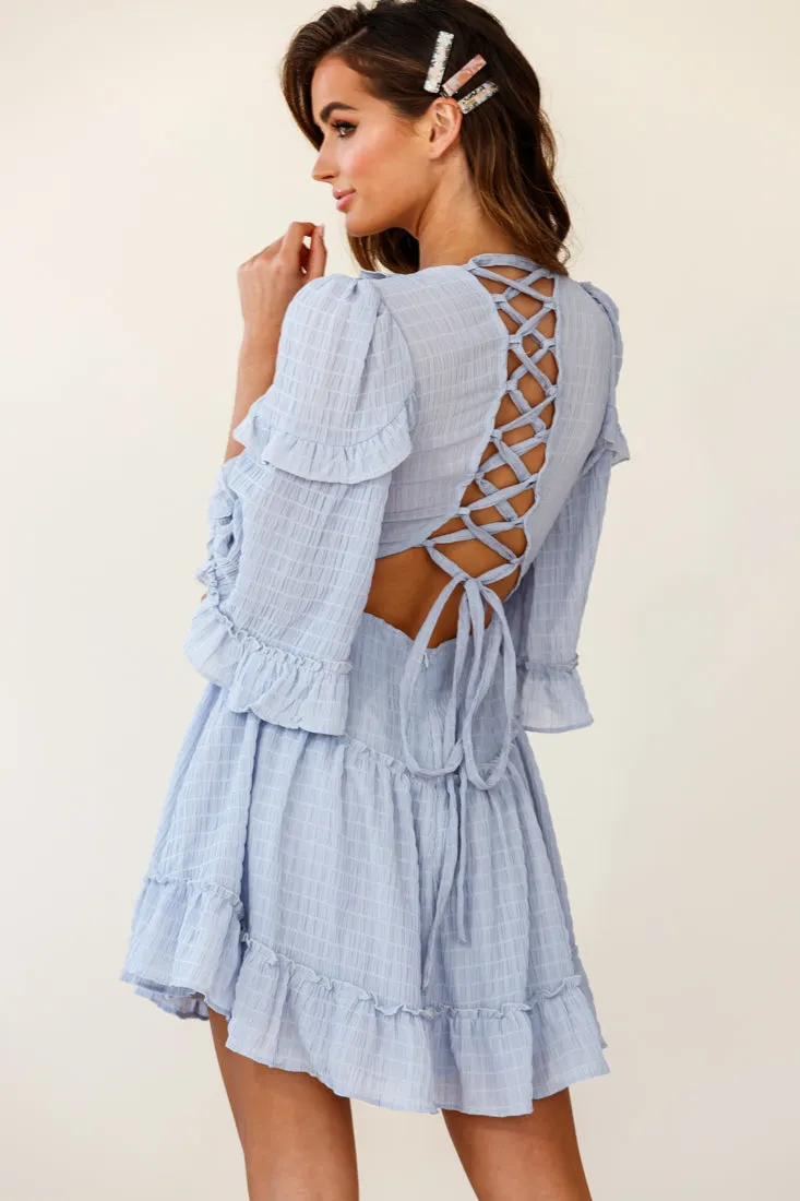 Albany Lace Up Back Frill Dress Shirred Grey