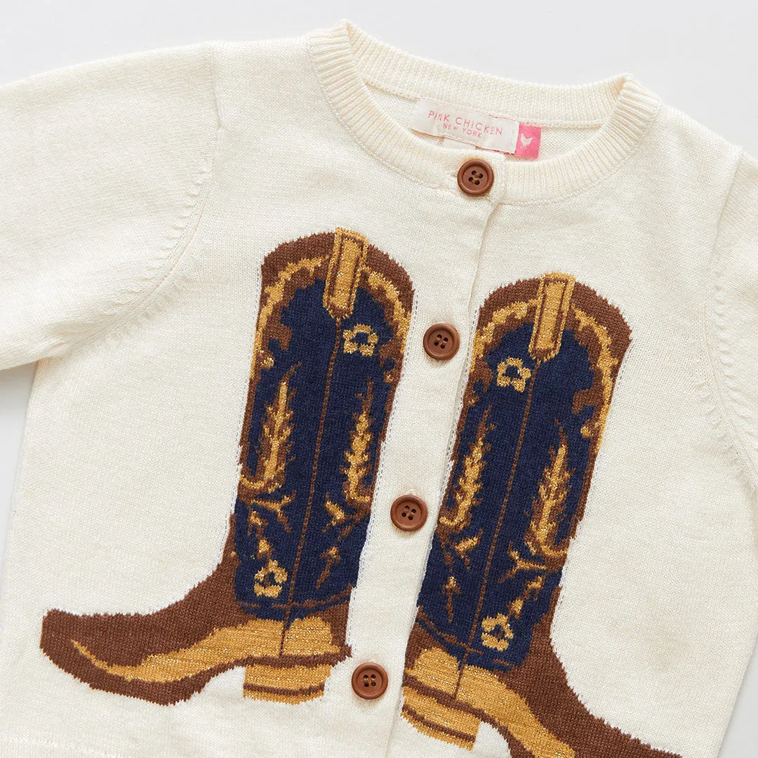 Baby Girls Cowboy Boots Sweater - Cream