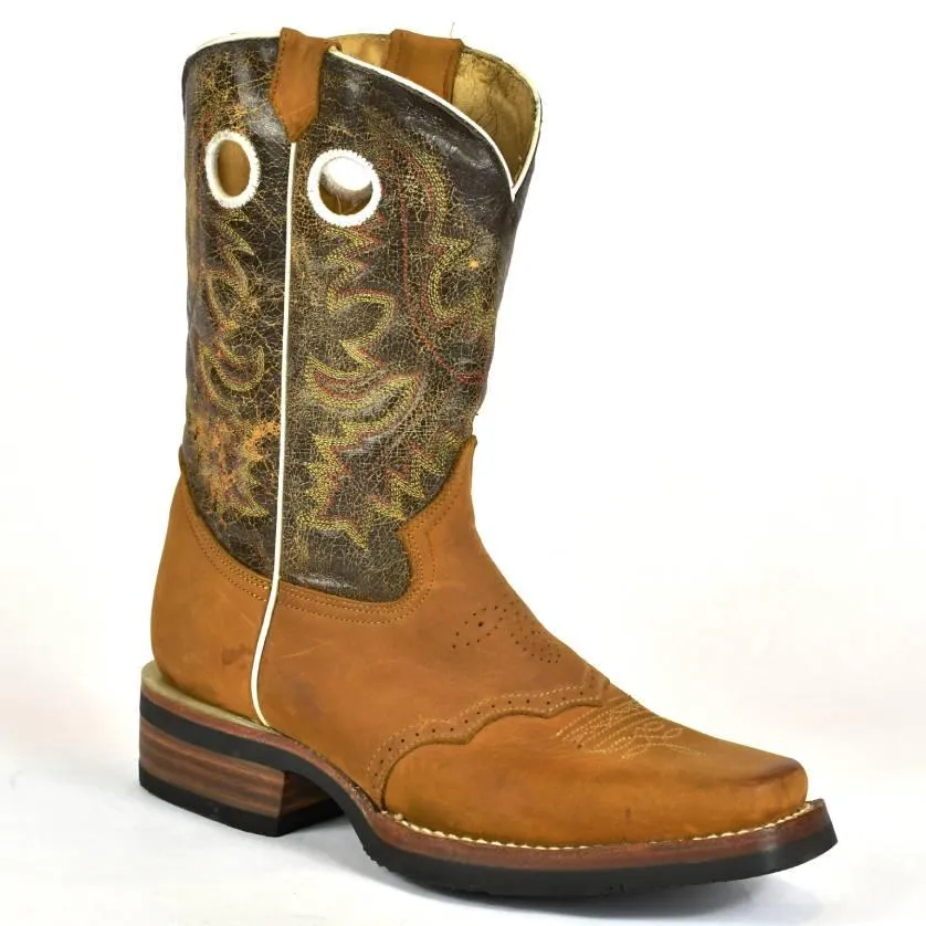 Bonanza Men's Tan Leather Square Toe, Rubber Sole Rodeo Boot BA4000T