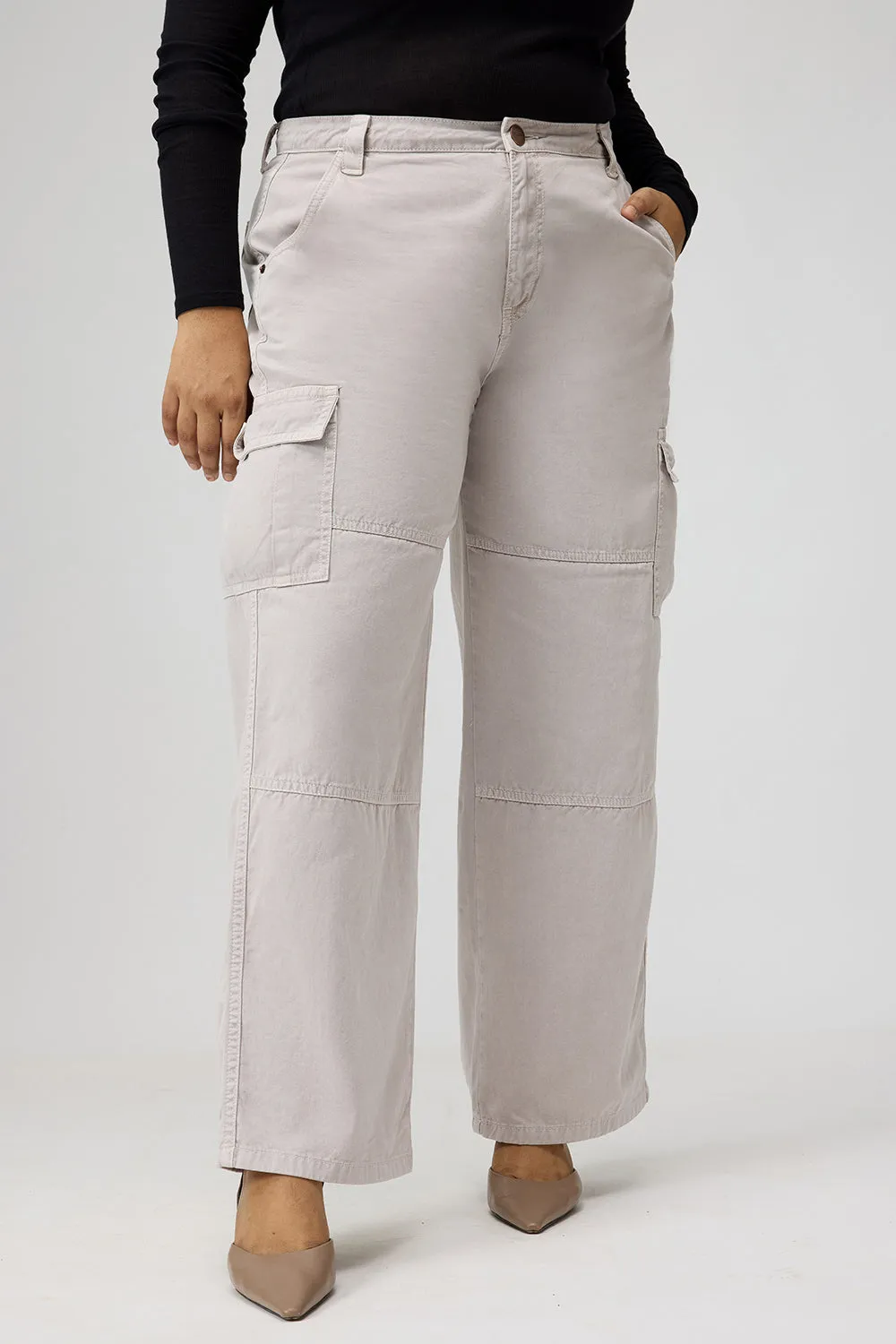 Curve Cream Cargo Jeans