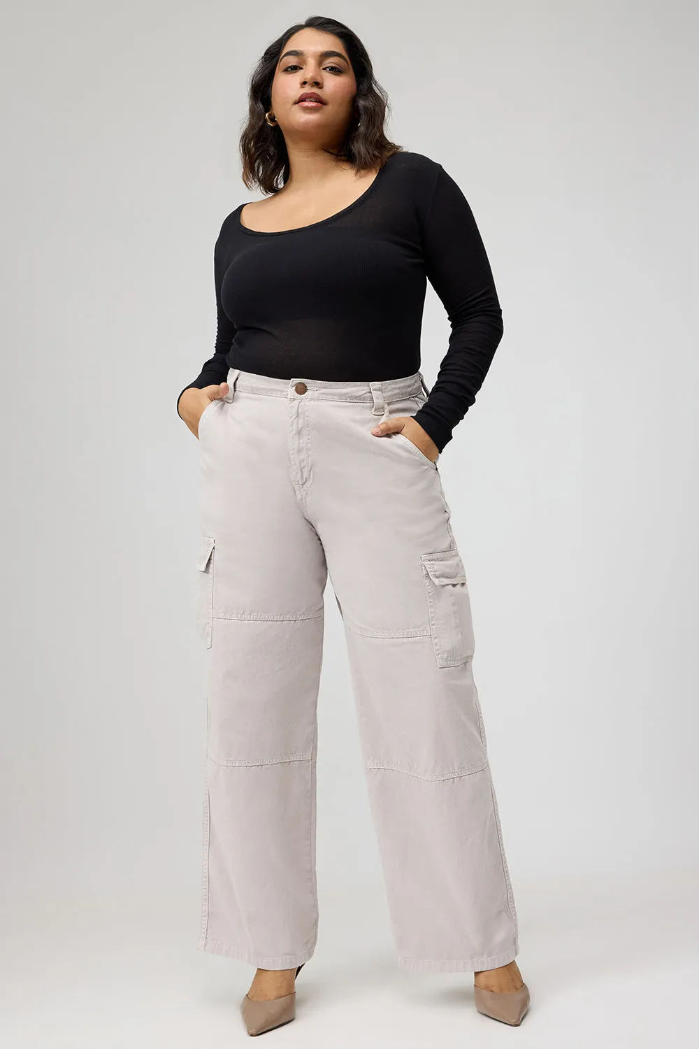 Curve Cream Cargo Jeans