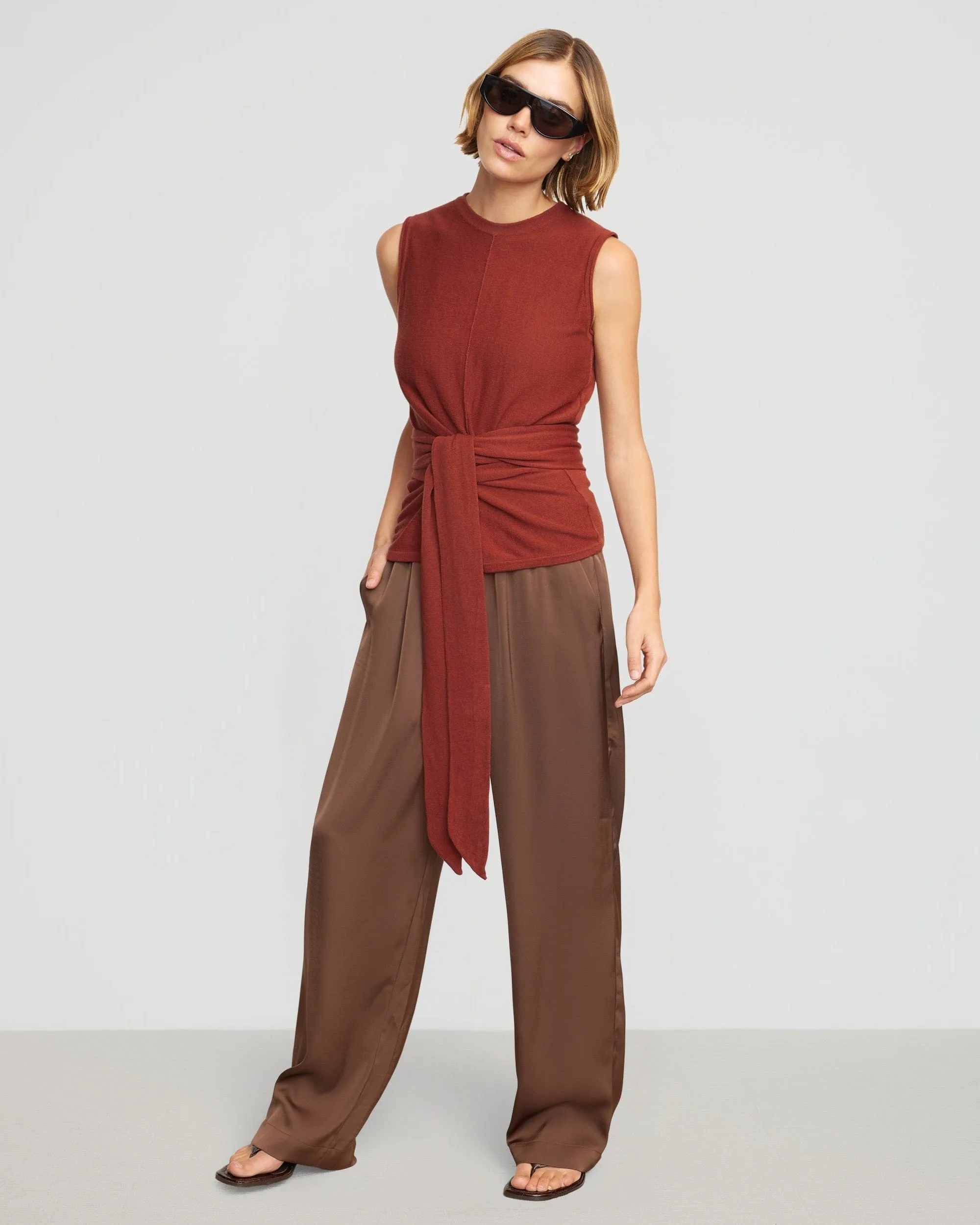 Dana Stretch-Waist Satin Pant