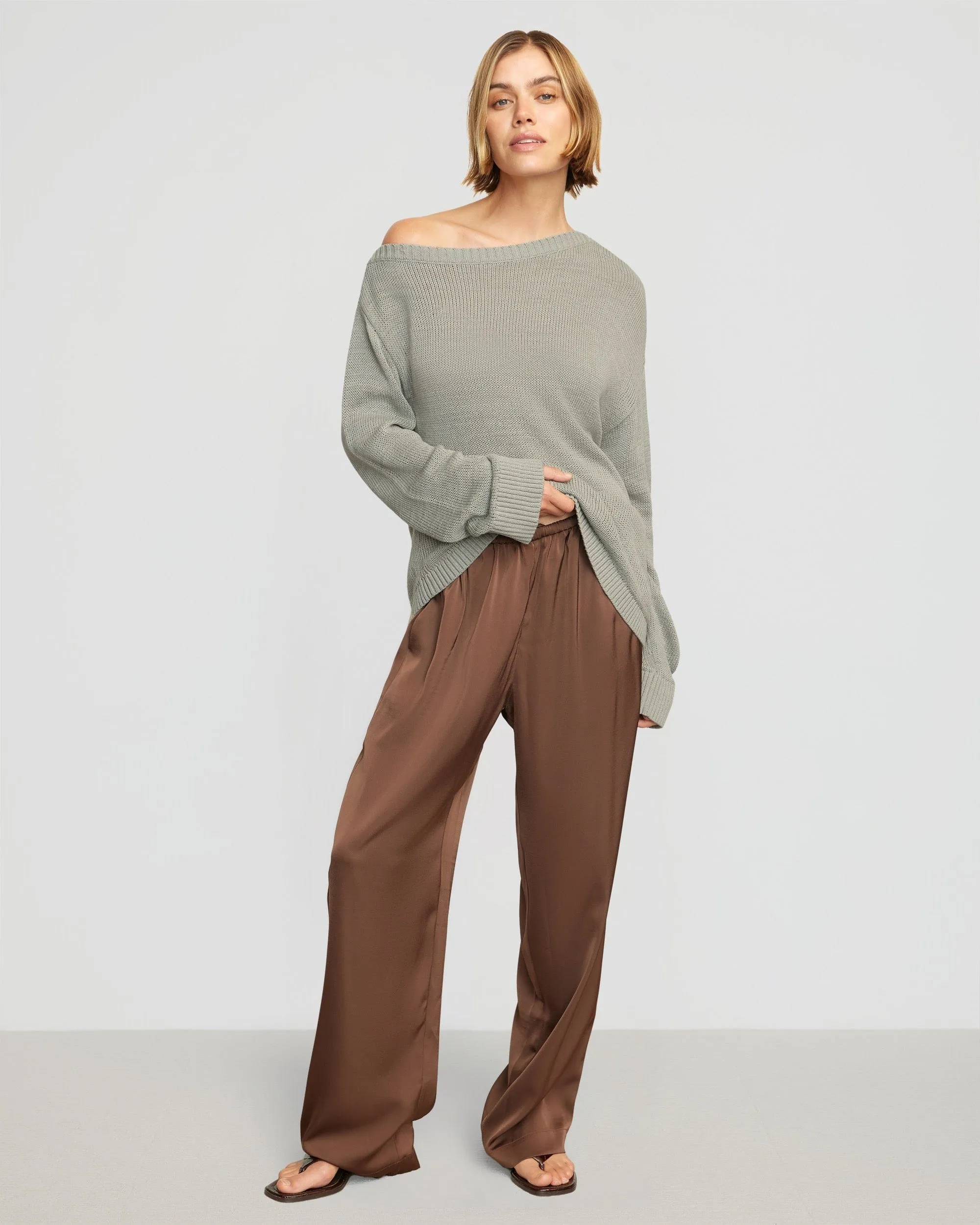 Dana Stretch-Waist Satin Pant