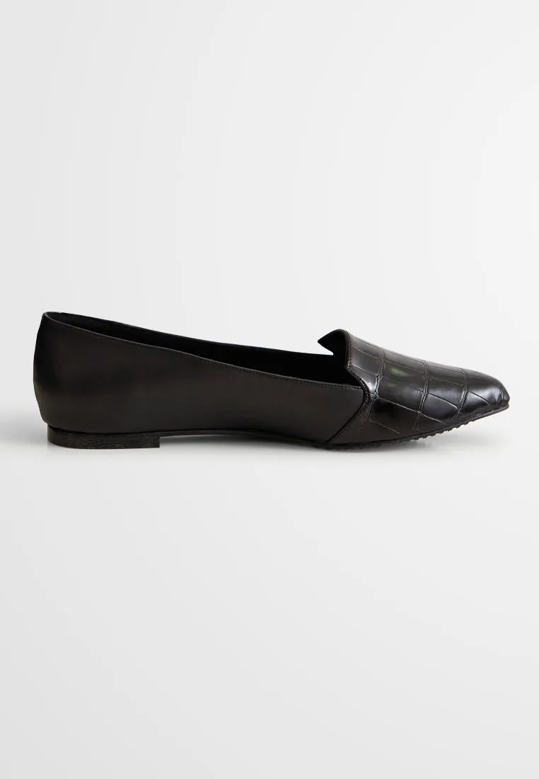 Fina Croc Embossed Elegant Pointy Flats