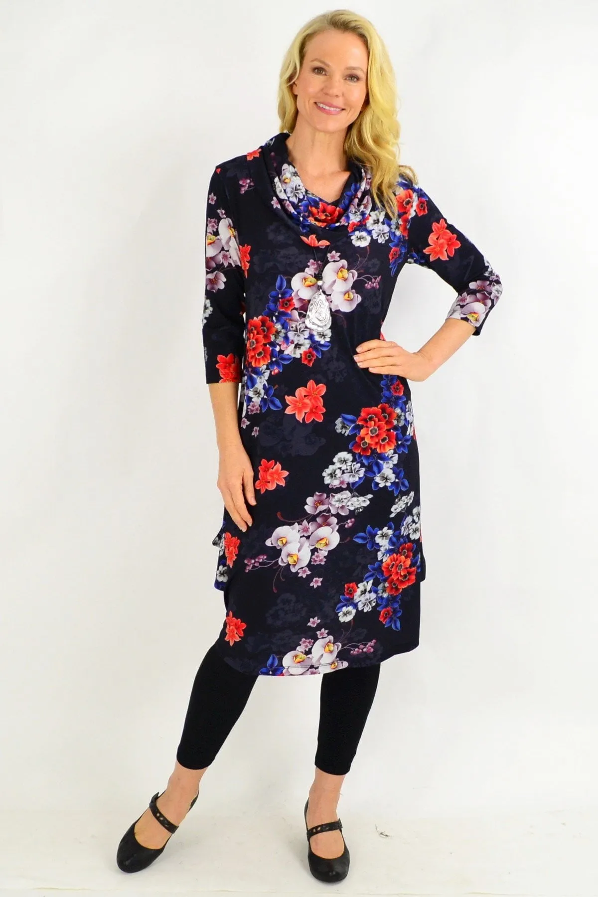 Floral Cowl Neck Tunic Dress by Cordelia St