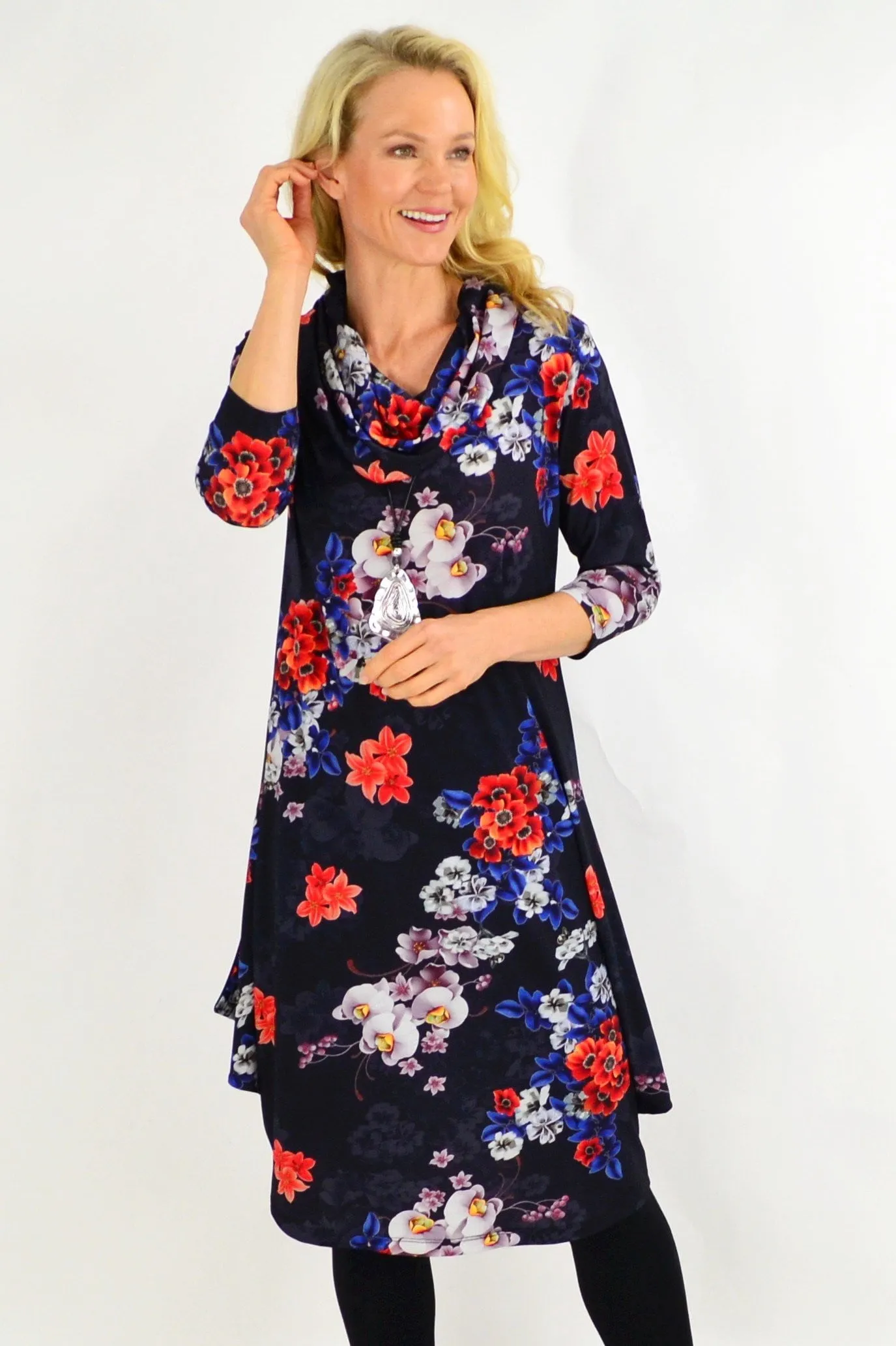 Floral Cowl Neck Tunic Dress by Cordelia St