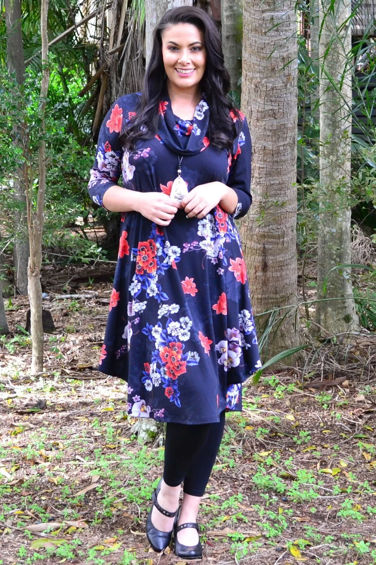 Floral Cowl Neck Tunic Dress by Cordelia St