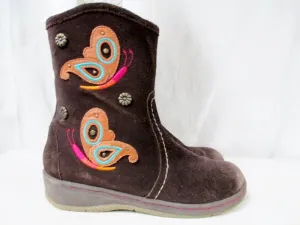 Girls STRIDE RITE JOHANNA Leather BOOTS Suede Embroidered BUTTERFLY BROWN 2