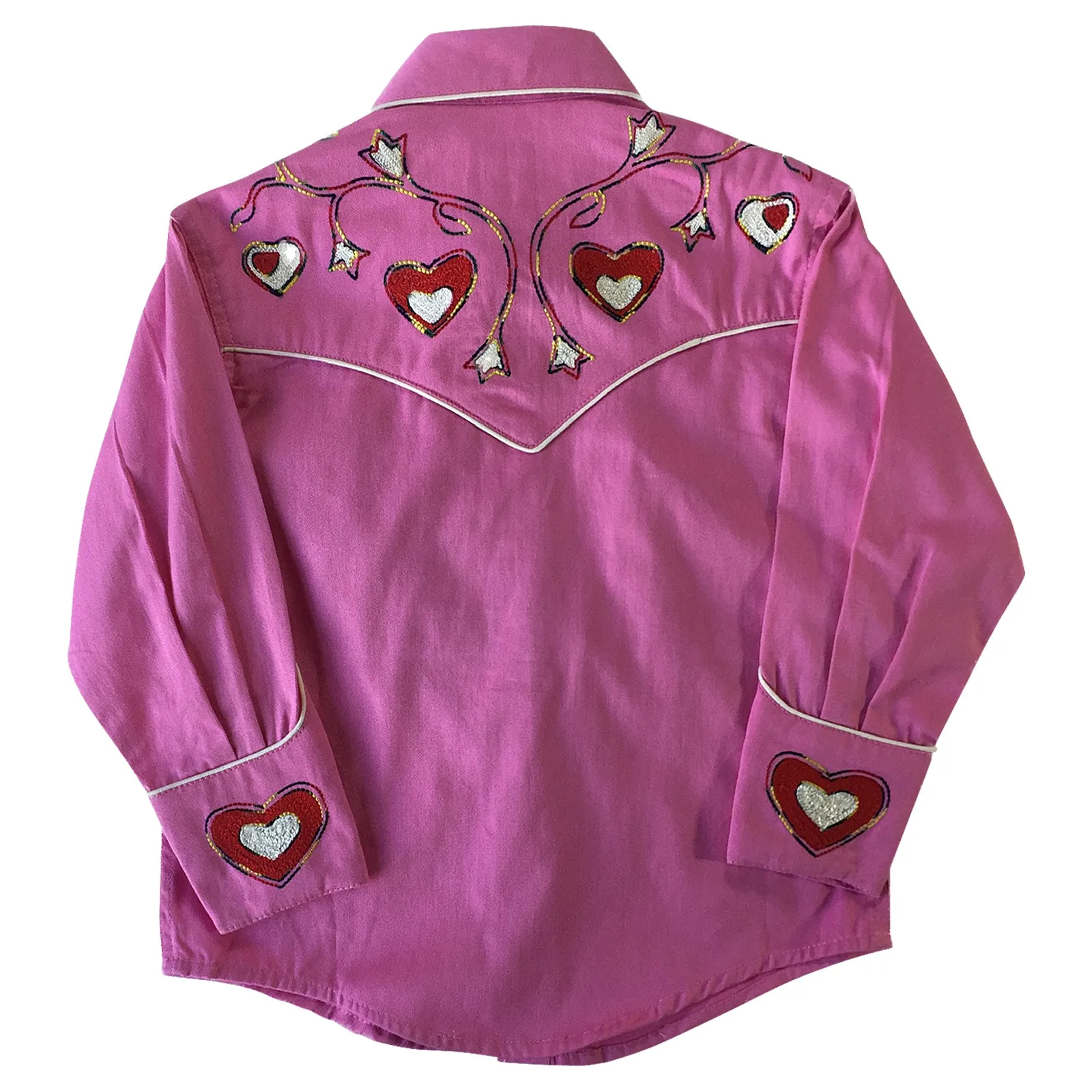 Kid's Embroidered Hearts & Floral Pink Western Shirt