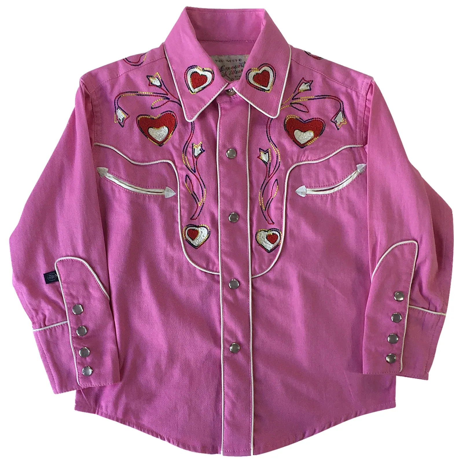 Kid's Embroidered Hearts & Floral Pink Western Shirt