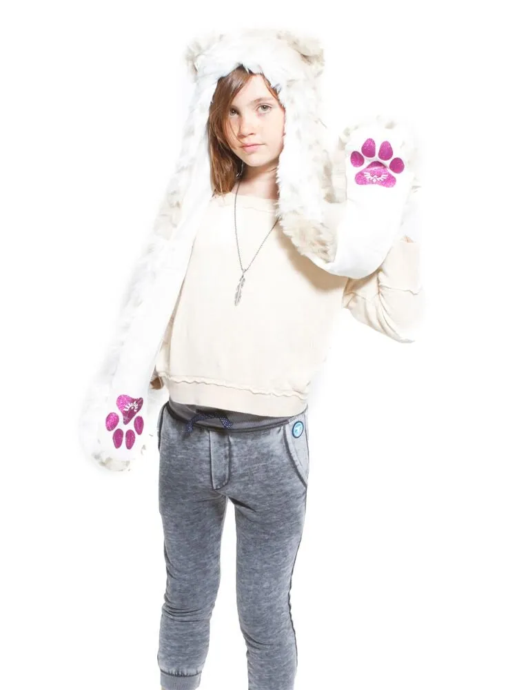 Kids Snow Leopard Faux Fur SpiritHood