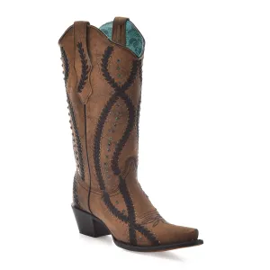 LD Brown Black Embroidery & Crystal Studs Western Boots by Corral