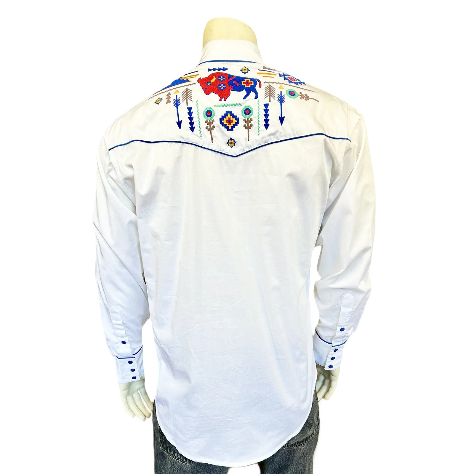 Men’s American Bison White Embroidered Western Shirt