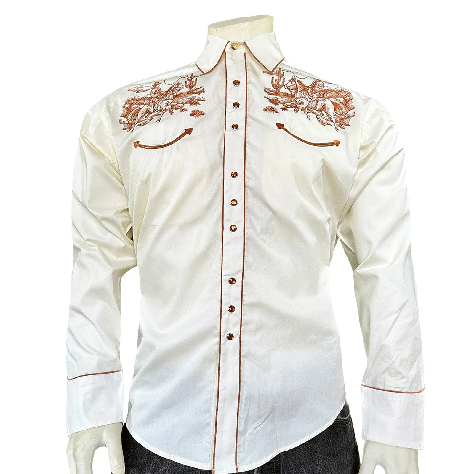 Men's Ivory Vintage Rider Western Embroidery