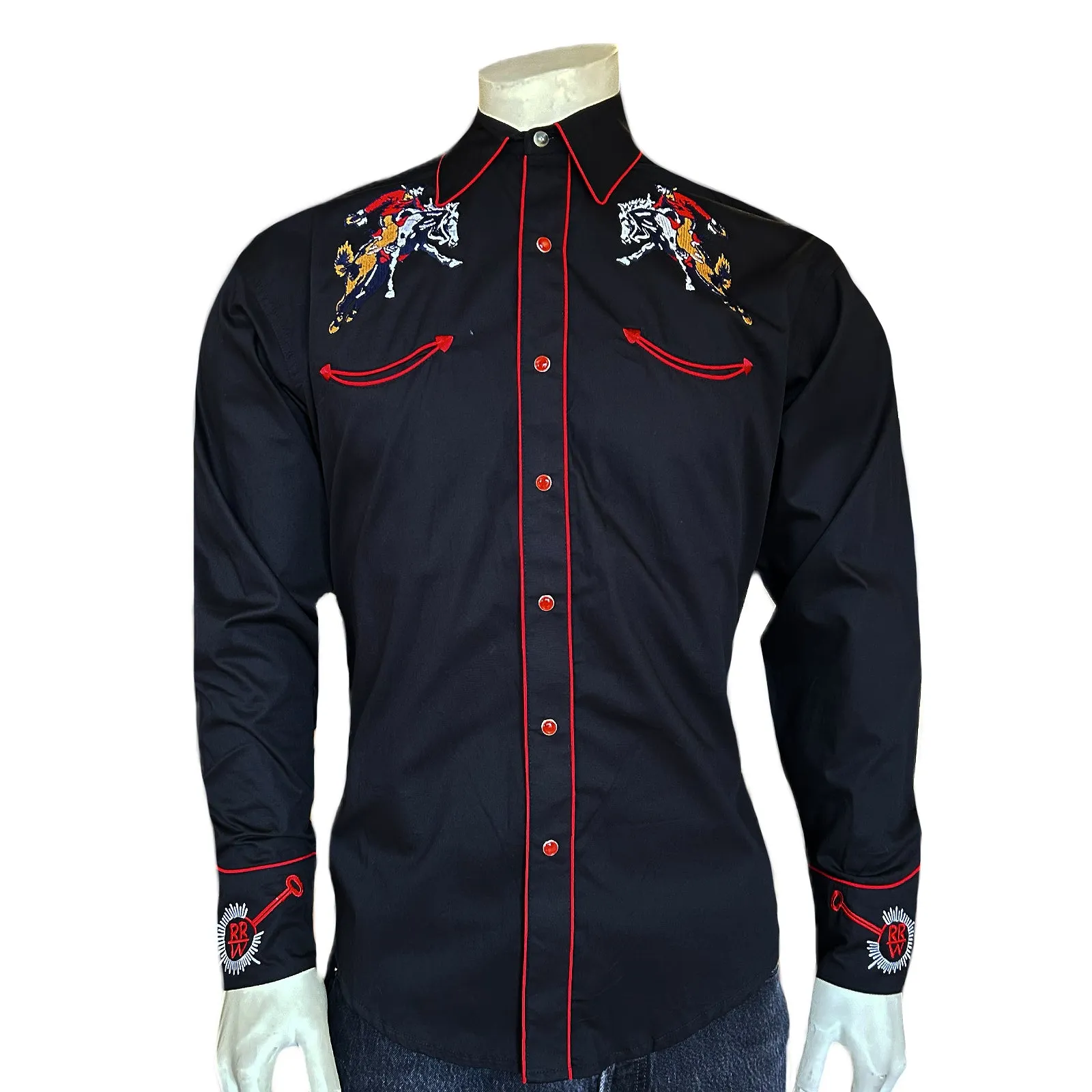 Men’s Rockmount Bronc Vintage Embroidery Western Shirt in Black