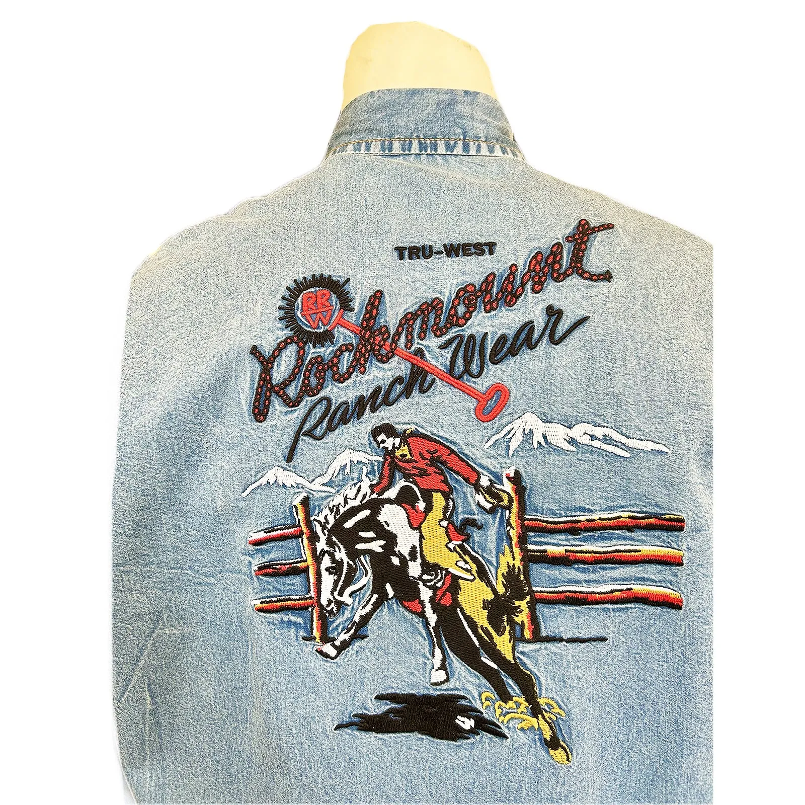 Men’s Rockmount Bronc Vintage Embroidery Western Shirt in Denim