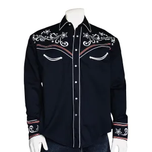 Men’s Stars & Scrolls Embroidered Black Western Shirt