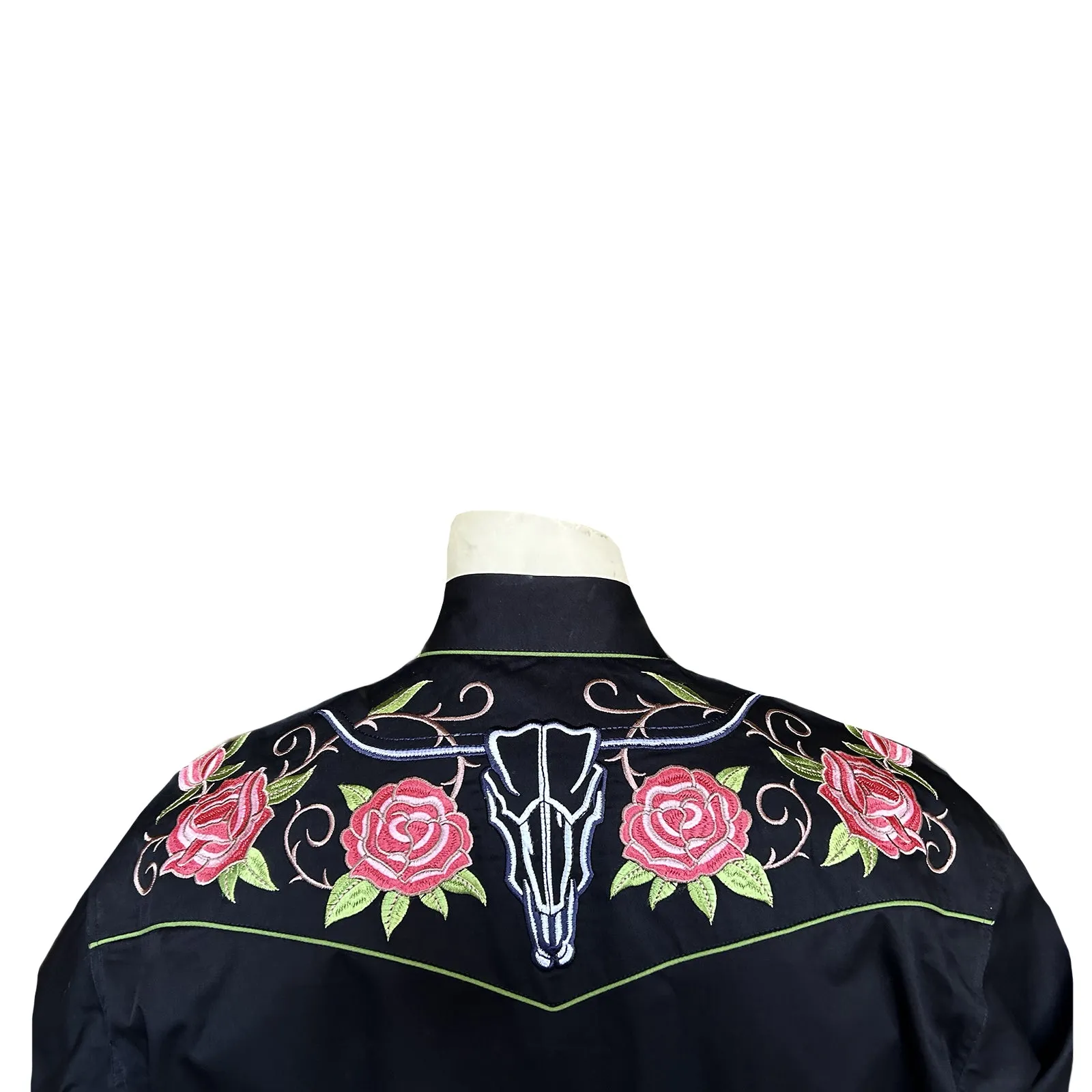 Men’s Steer Longhorn & Floral Embroidery Western Shirt in Black