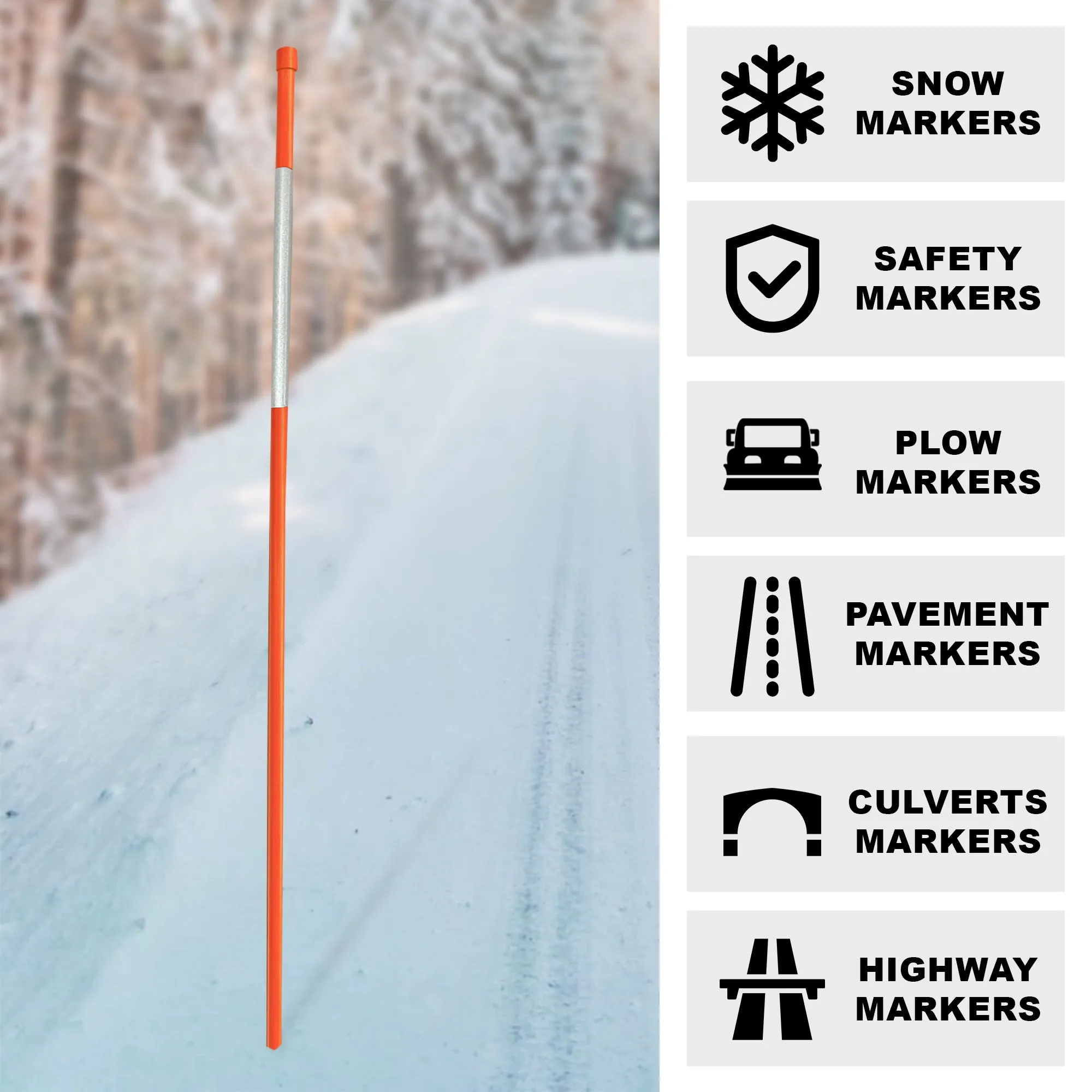 Oskar 48" Reflective Fiberglass Driveway Markers, Orange and White, Flexible High-Visibility Snow Stakes, Easy to Install Poles for Hazards, Private Roads, Property Lines, Night, Snow Plow, Pack of 48