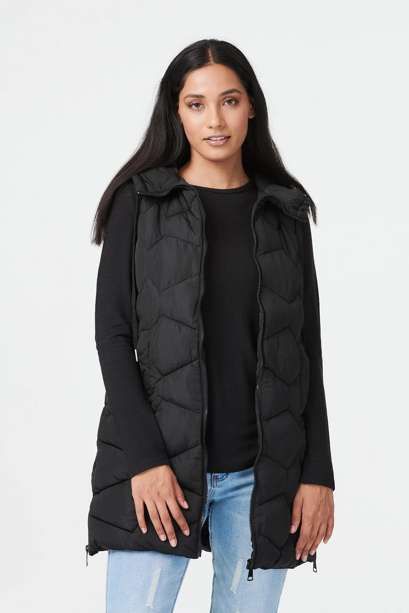 Padded Longline Gilet with Hood