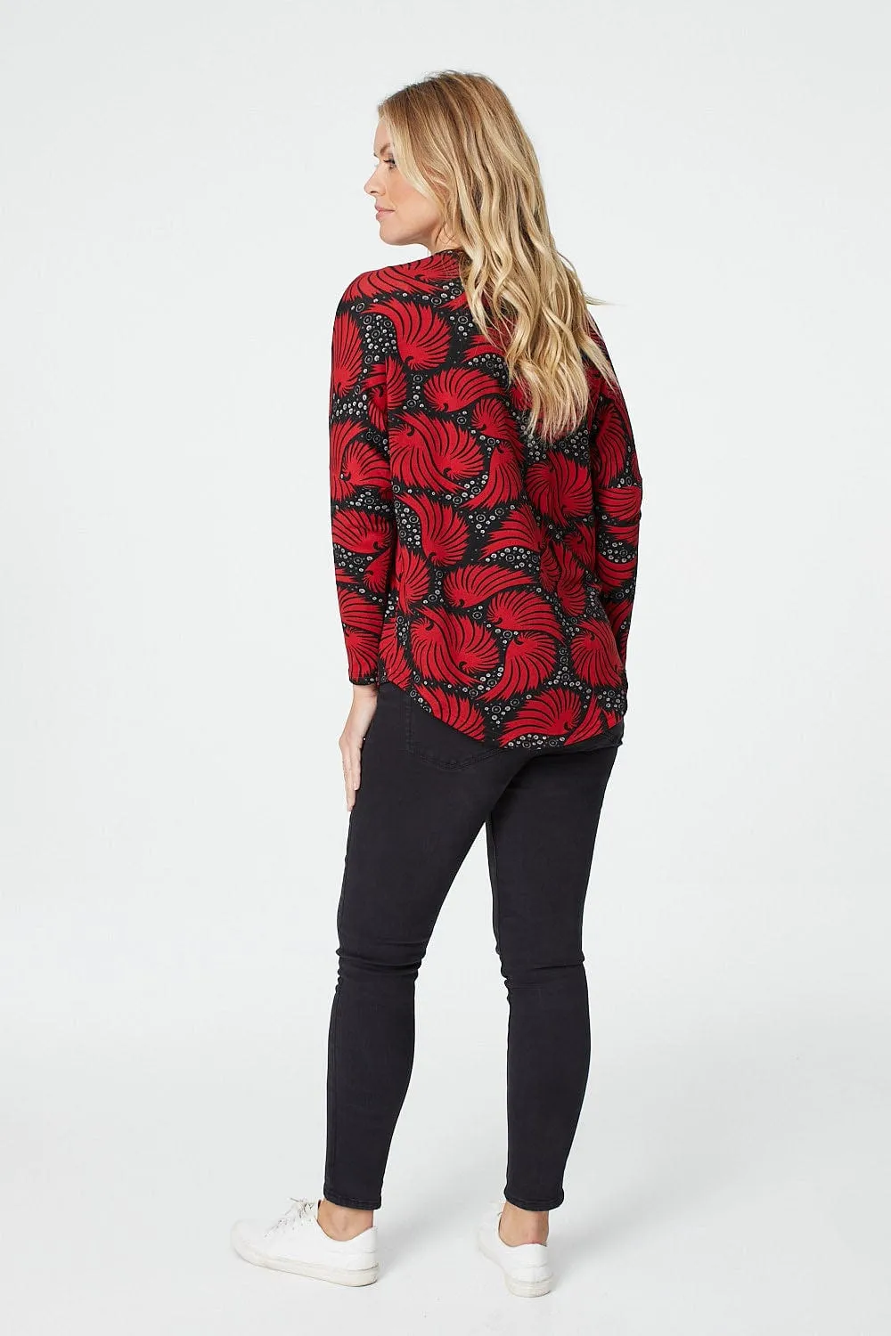 Printed Zip Front Long Sleeve Jumper