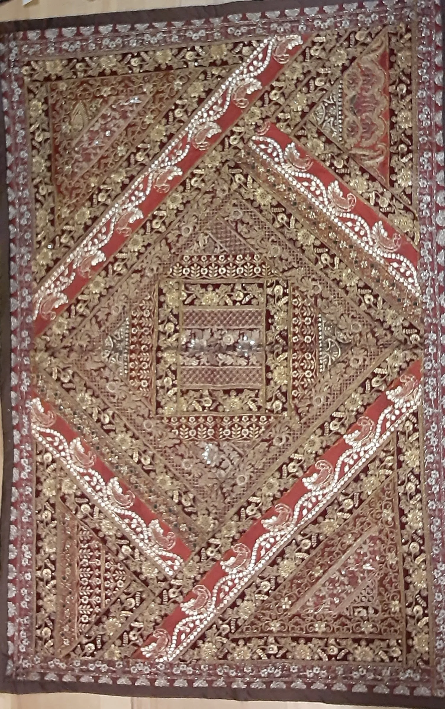 Rajastani Brocade Wall Hanging ~ Brown & Burgundy